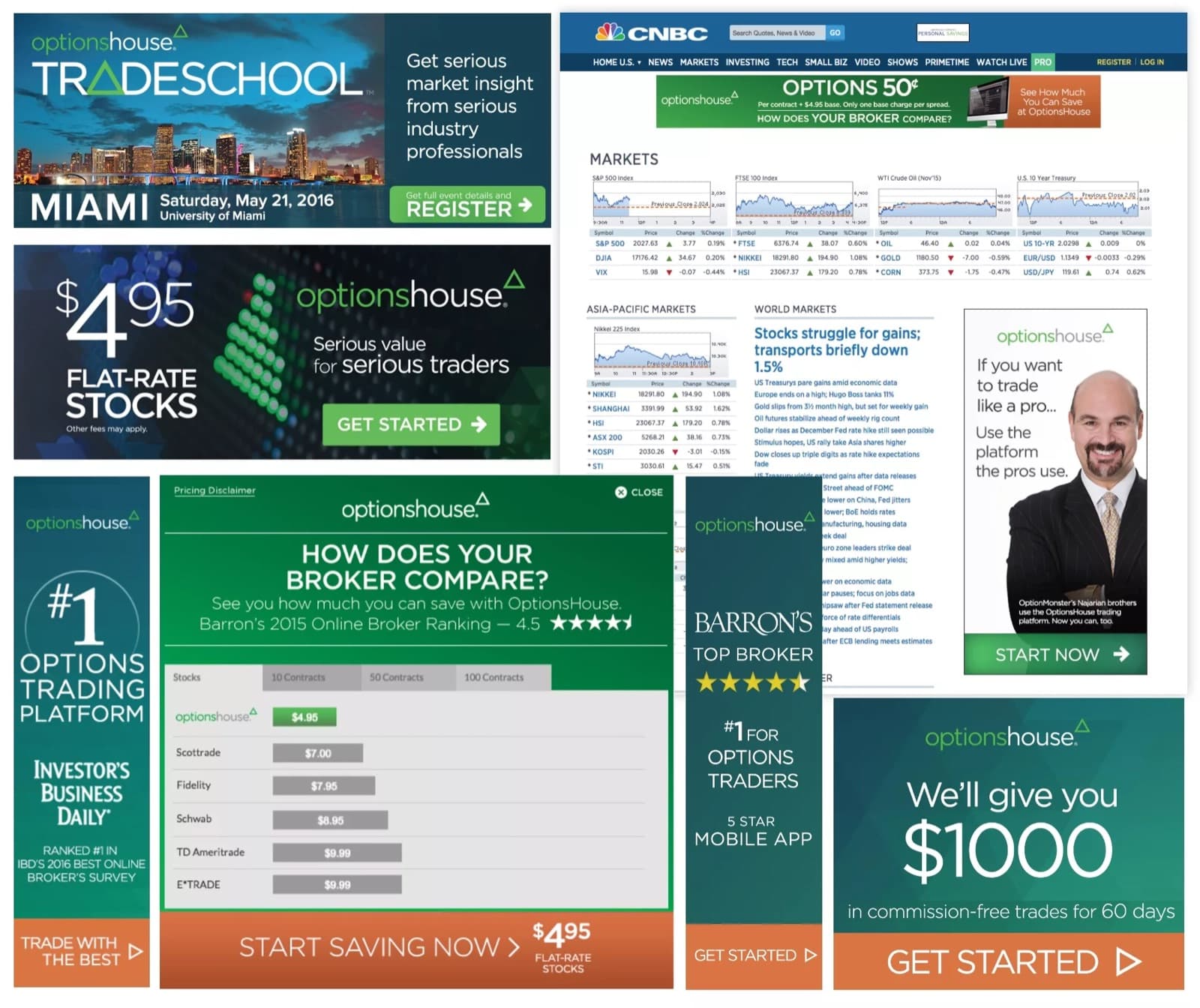 OptionsHouse HTML5 display ads and TradeSchool event creative.