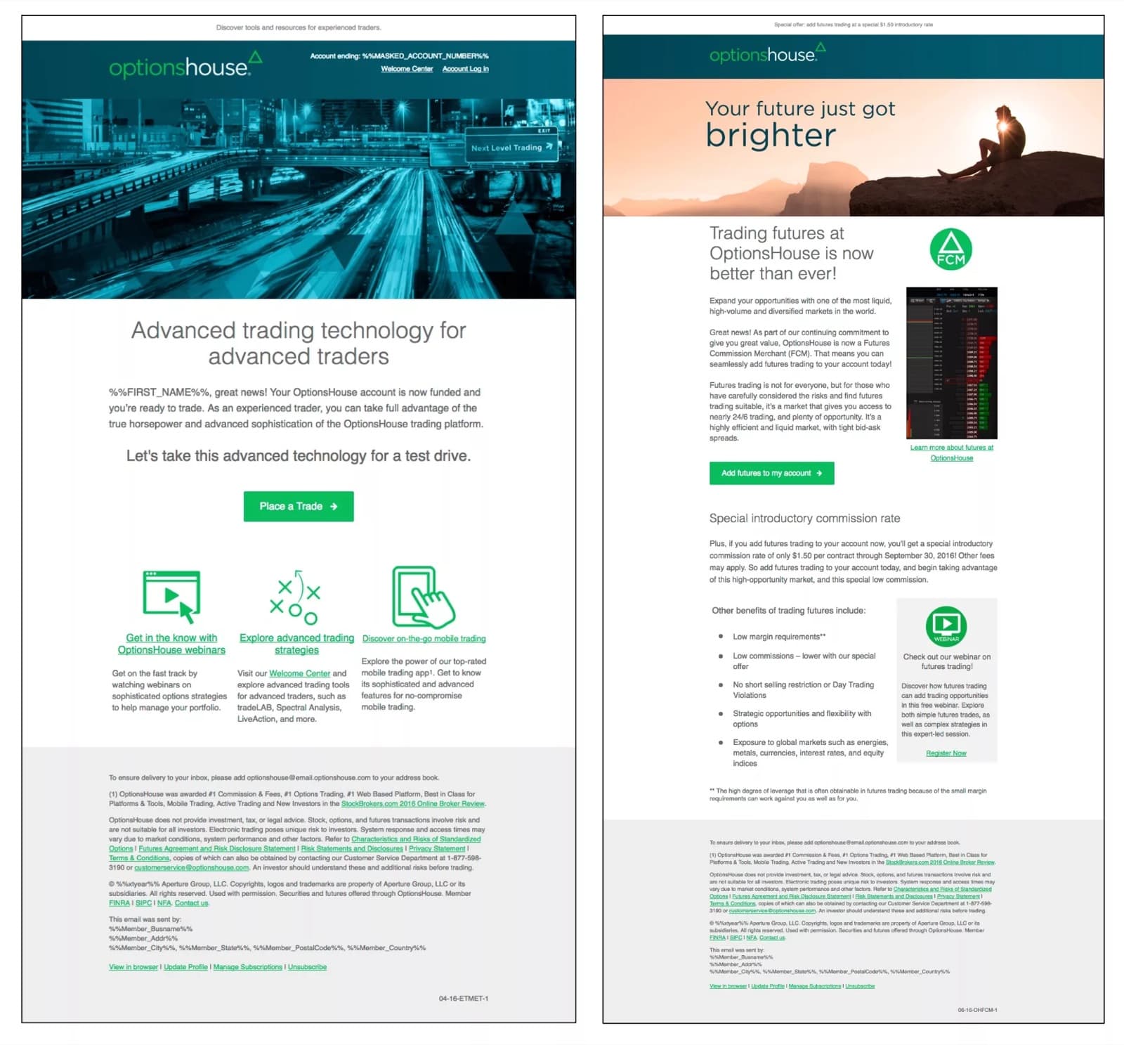OptionsHouse HTML email campaign layouts and photography.