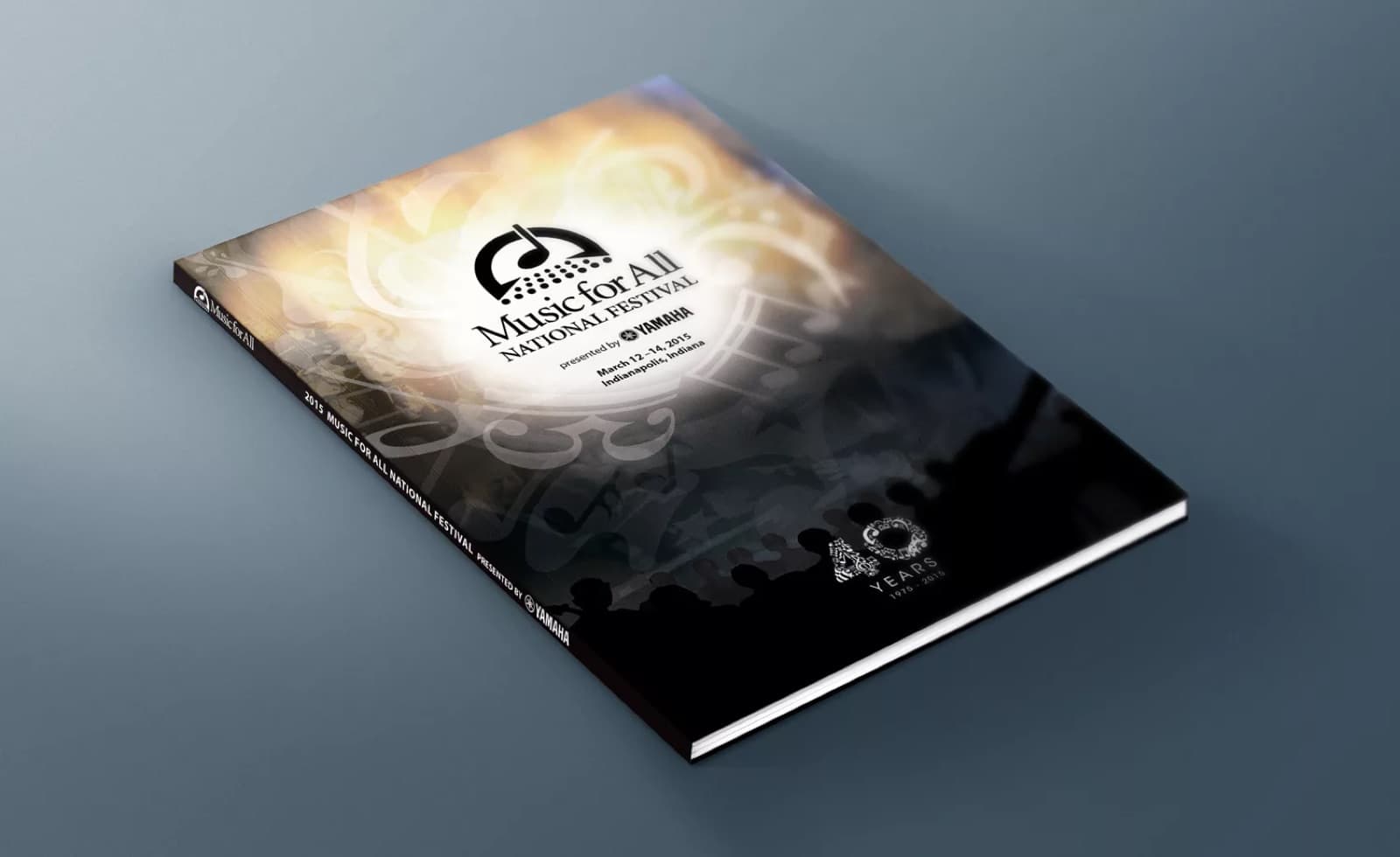 Event program book cover mockup from print work for Music for All.