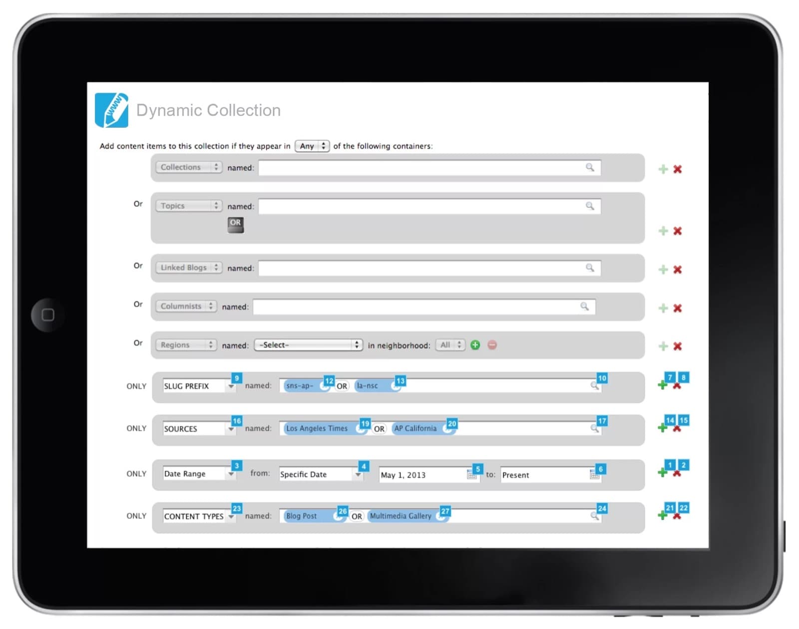 UX exploration for dynamic content collections in a publishing CMS.